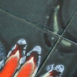 Small Ceramic Tile Table Adri Design Orange Abstract Flower 47cm