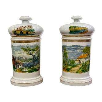 Pair of porcelain lid pots