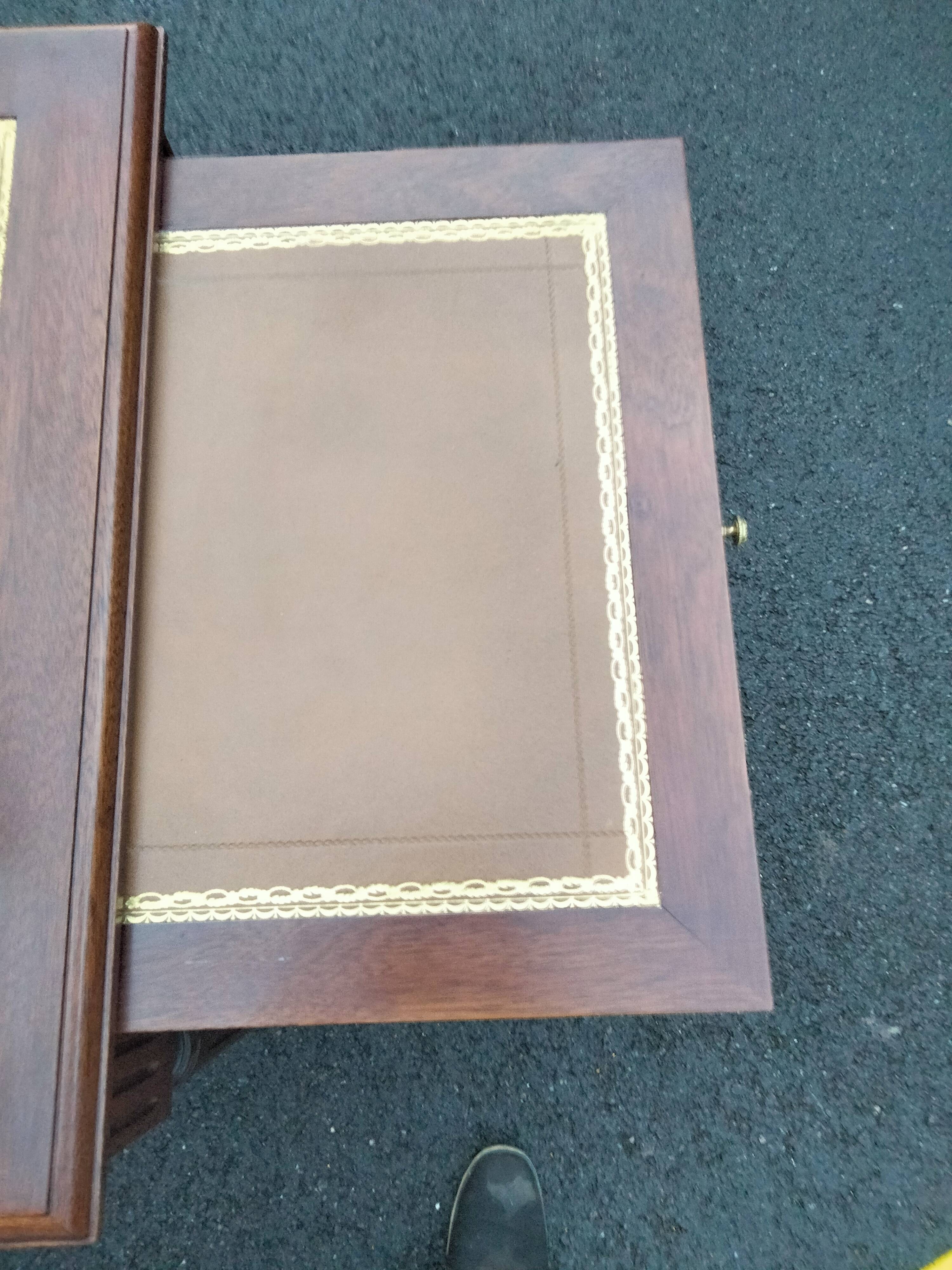 Old style flat desk louis xvi leather tray with 2 pulls