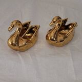 2 golden porcelain swans - vintage