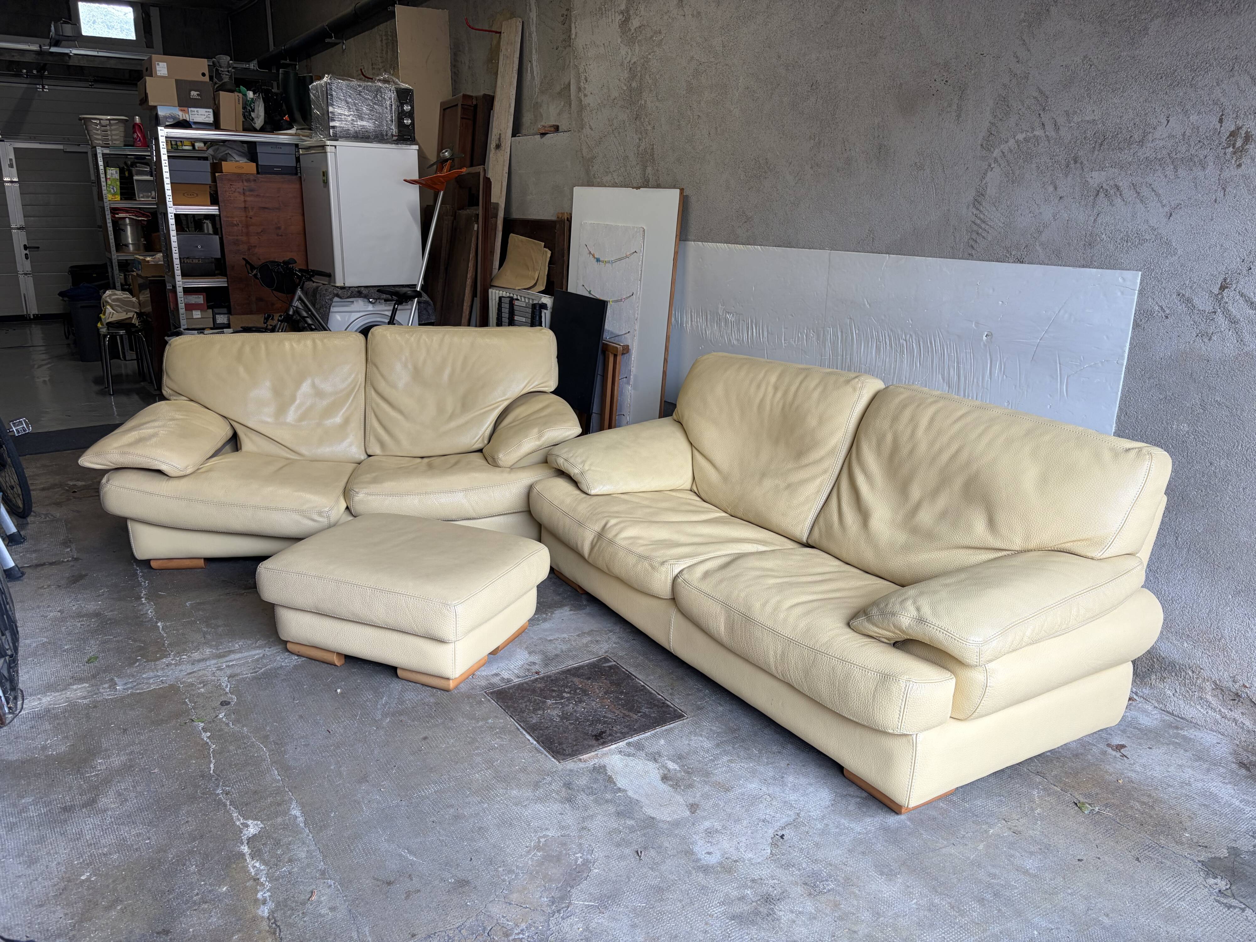 set of 2 sofas and 1 pouffe