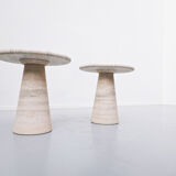 Pair of italian beige travertine side tables
