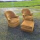Ensemble de fauteuils crapaud et pouf jaune vintage