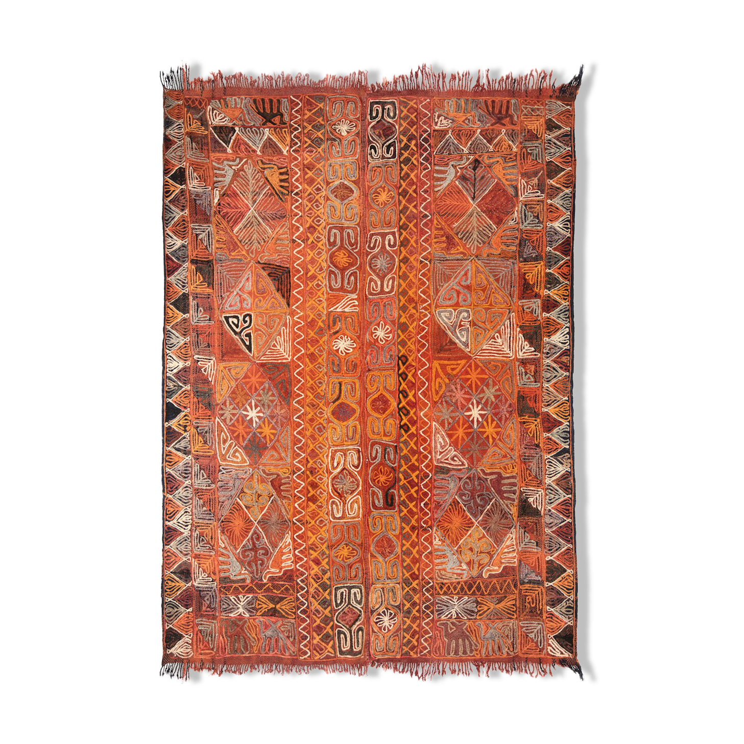 Kilim embroidered vintage Anatolian 209 x 147 cm