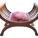 CURULE seat in antique Roman style, restored in teak wood and jacquard satin fabric