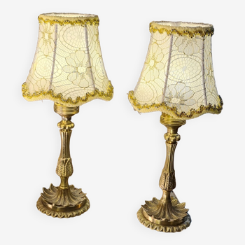 Lampes de chevets en bronze avec abat jour or et gallon doré31x14