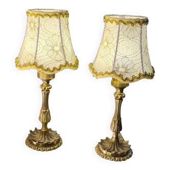 Lampes de chevets en bronze avec abat jour or et gallon doré31x14