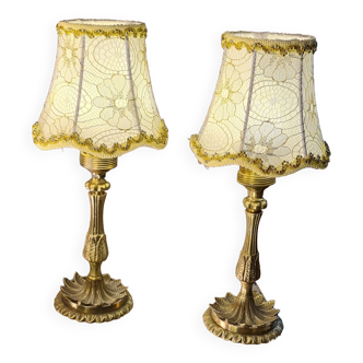 Bronze bedside lamps with gold lampshade and gold gallon 31x14