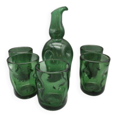 Carafe et 5 verres vintages Empoli - années 60'
