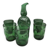 Carafe and 5 vintage Empoli glasses - 1960s