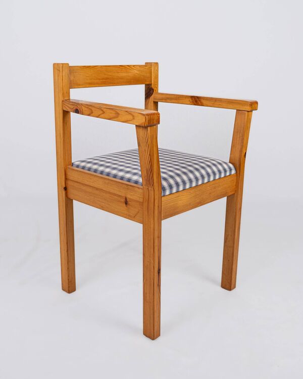 Paire de chaises en pin et tissu vichy, France, 1980