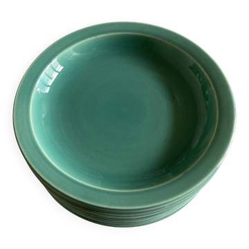Set of 9 modernist turquoise earthenware plates from 1950 by Villeroy & Boch.