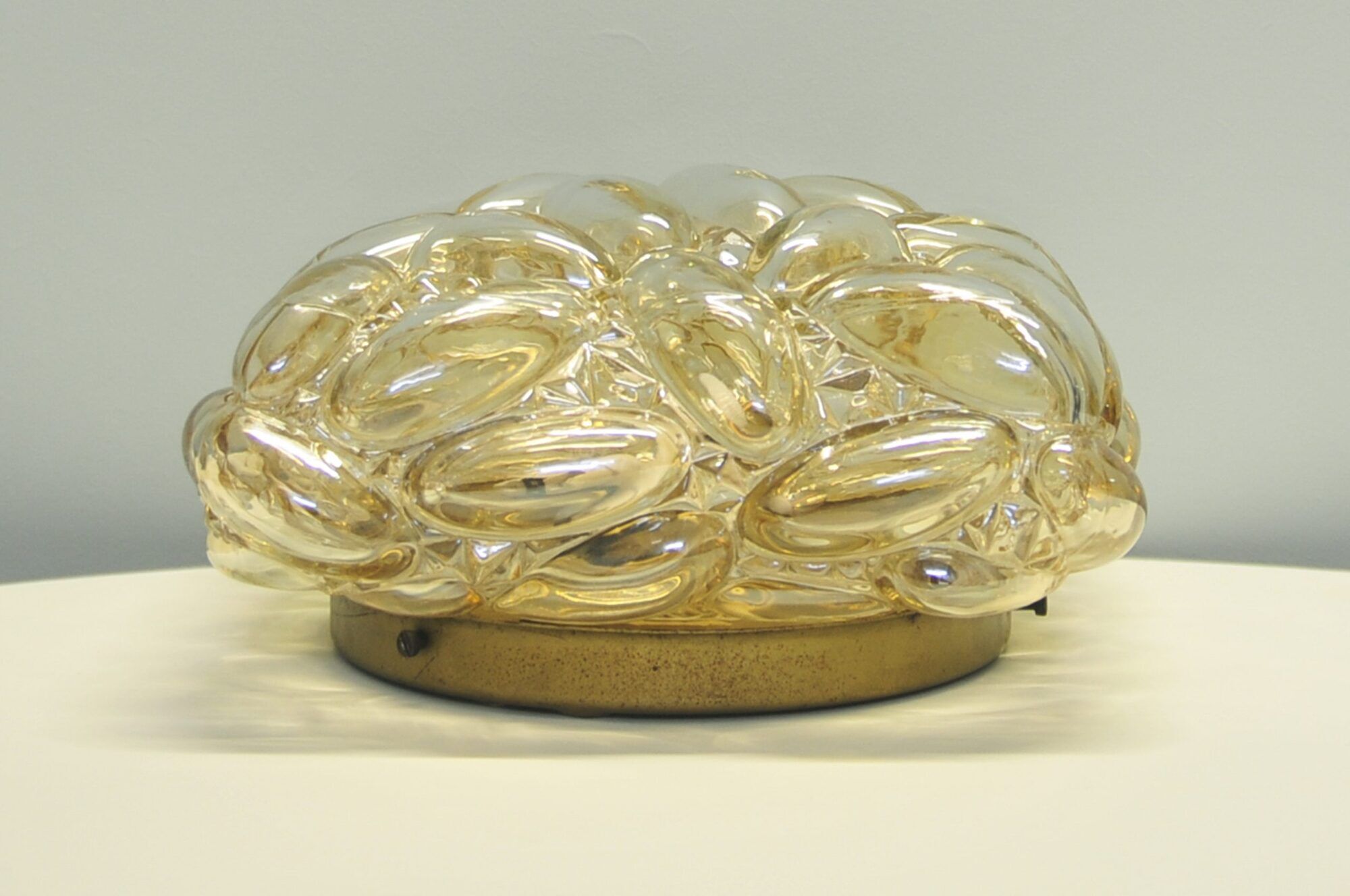 Vintage amber glass ceiling lamp screen by Helena Tynell for Glashütte Limburg 1960