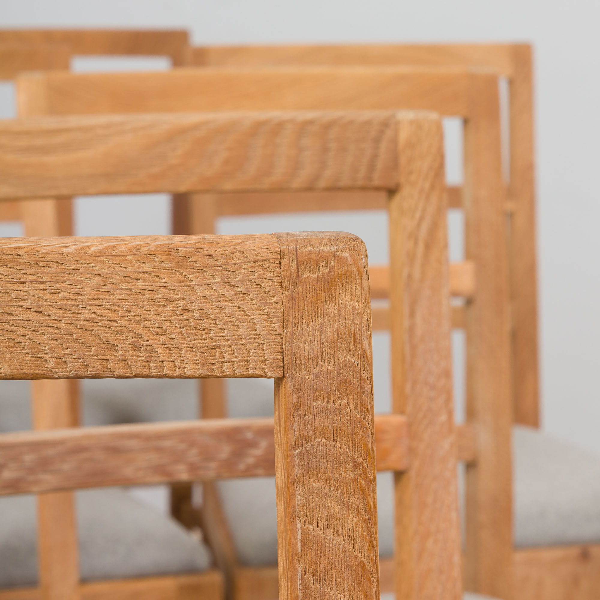 Set Of 6 Mid Century oak dining chairs by Fritz Hansen, natural wool upholstery, 1950s