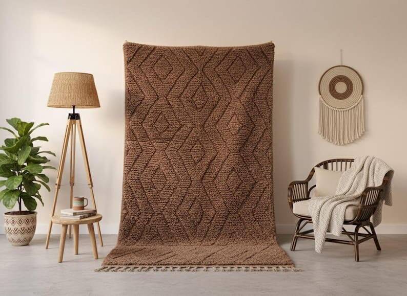 Handmade pure wool rug, brown, size 150/250 cm.