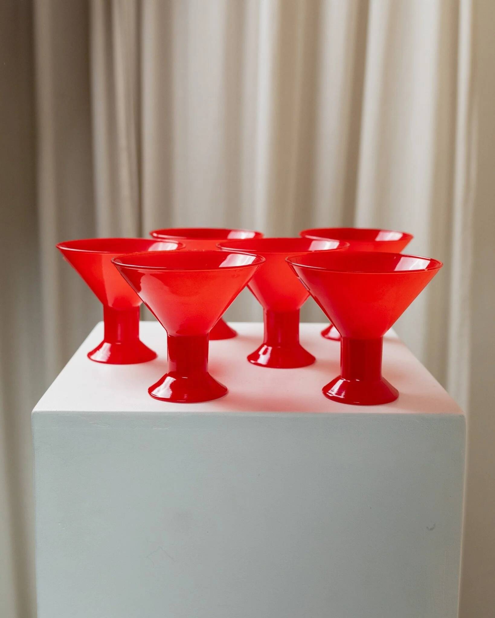 Six Red Glass Joy by Leonardo Drinking Glasses - Postmodern Memphis Style, 1980s Italian Vintage Glassware