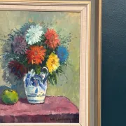Original Swedish Oil on Canvas – “Asters in a Ceramic Vase” by Eric Lundgren – Signed – Vintage and Framed – 60 × 54 cm (23.6" × 21.3")
