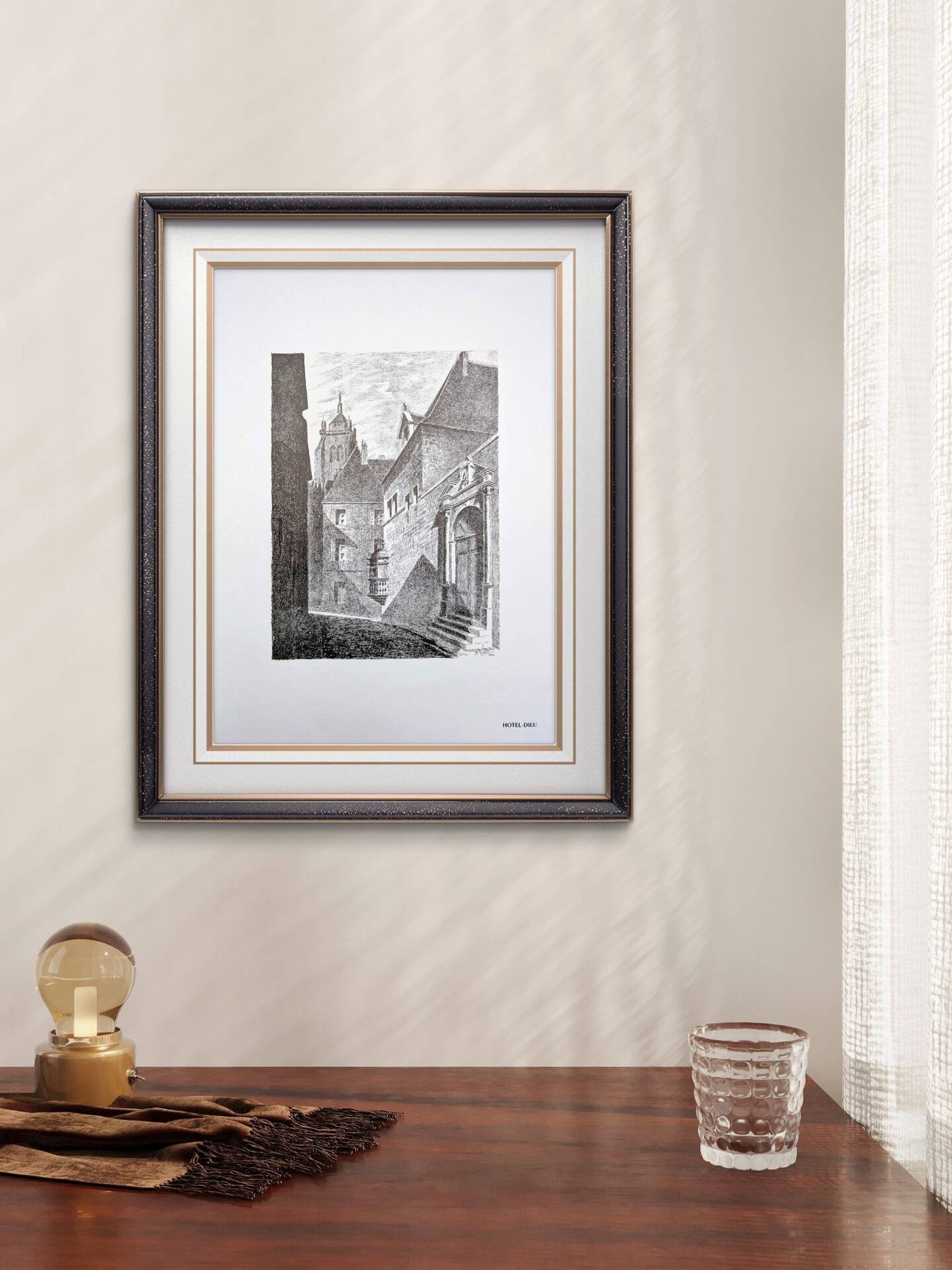 Hôtel-Dieu, Dole, Jura, vintage engraving, printed in 1950.