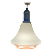 Suspension vintage en verre blanc : Lampe rétro à rayures orange