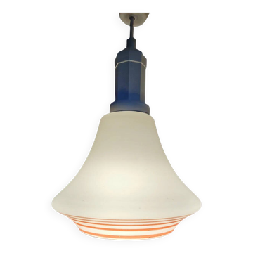 Vintage White Glass Pendant Light: Orange Stripe Retro Lamp