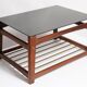 Mid-century Swedish coffee table, black glass and teak wood, 1960s.
