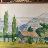 Aquarelle ancienne paysage savoyard