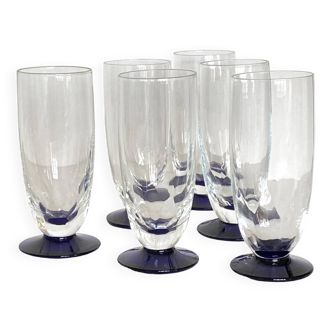 Lot de 6 verres flûtes art déco facette et pied coloré bleu art de la table ACC-7088