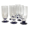 Set of 6 faceted art deco flute glasses and blue colored foot tableware ACC-7088