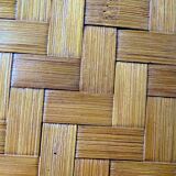 Hollywood regency brass and woven bamboo magazine rack, Metal Linea Nova Italy 1970