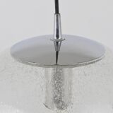 Large glass globe pendant light with bubbles and chrome by Peil & Putzler, Germany, 1970s.