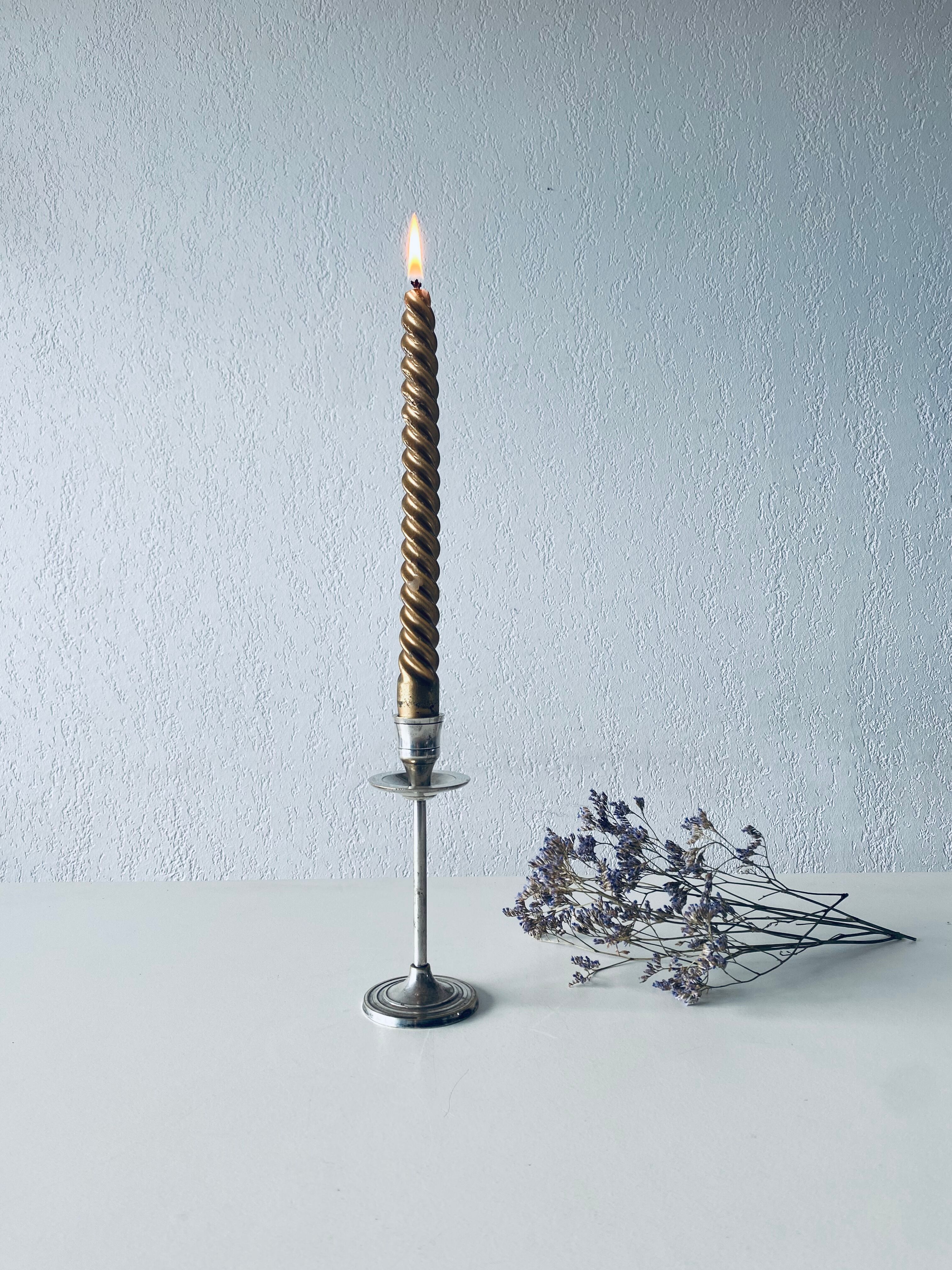 Twisted silver candle holder