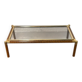 Gold metal coffee table with elm burl imitation.