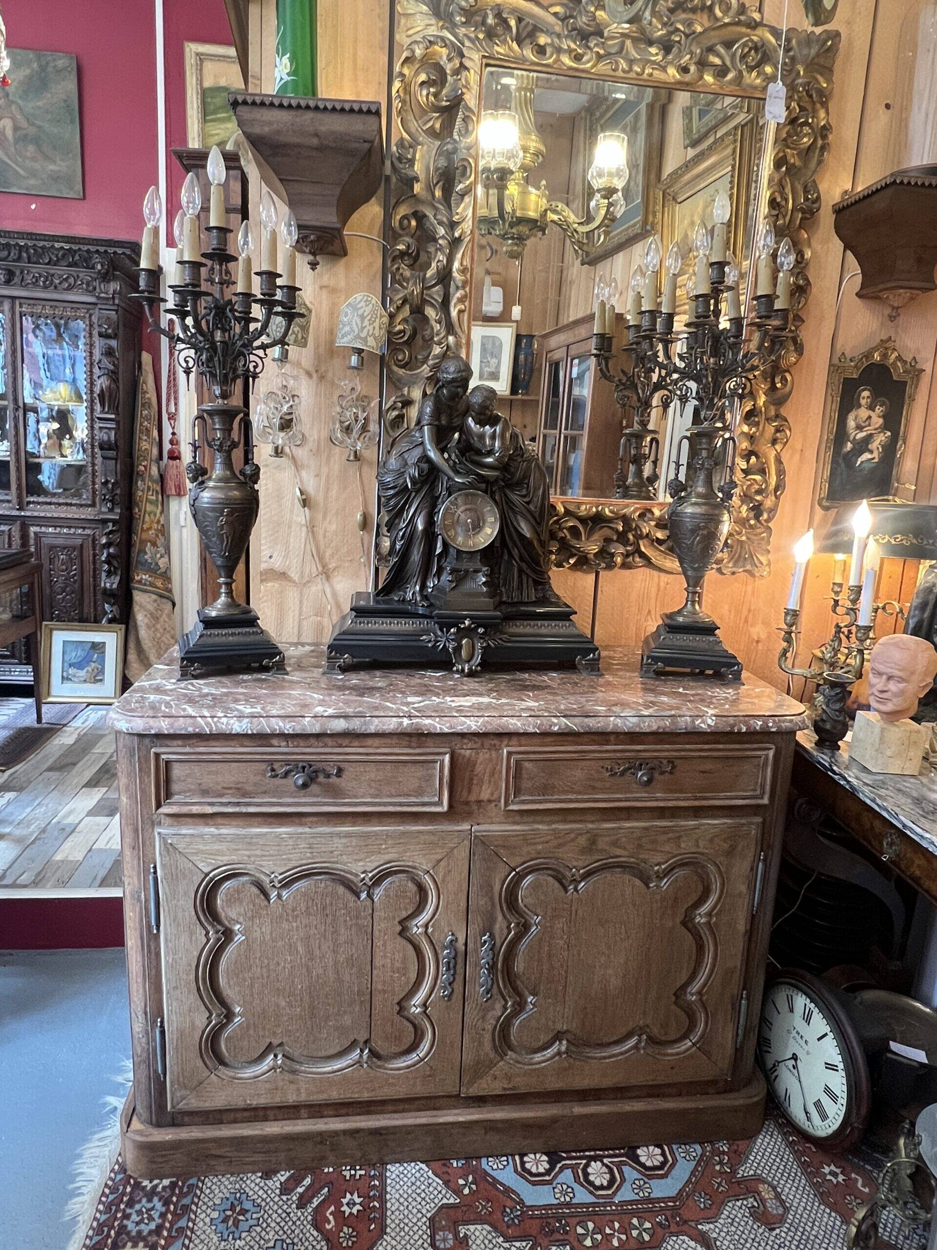 Bressan style hunting sideboard, marble top, 19th century