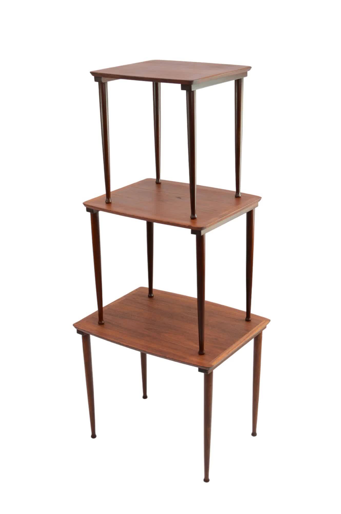 Nest of teak tables ×3, J. Aakjær Jørgensen, Denmark 1960s