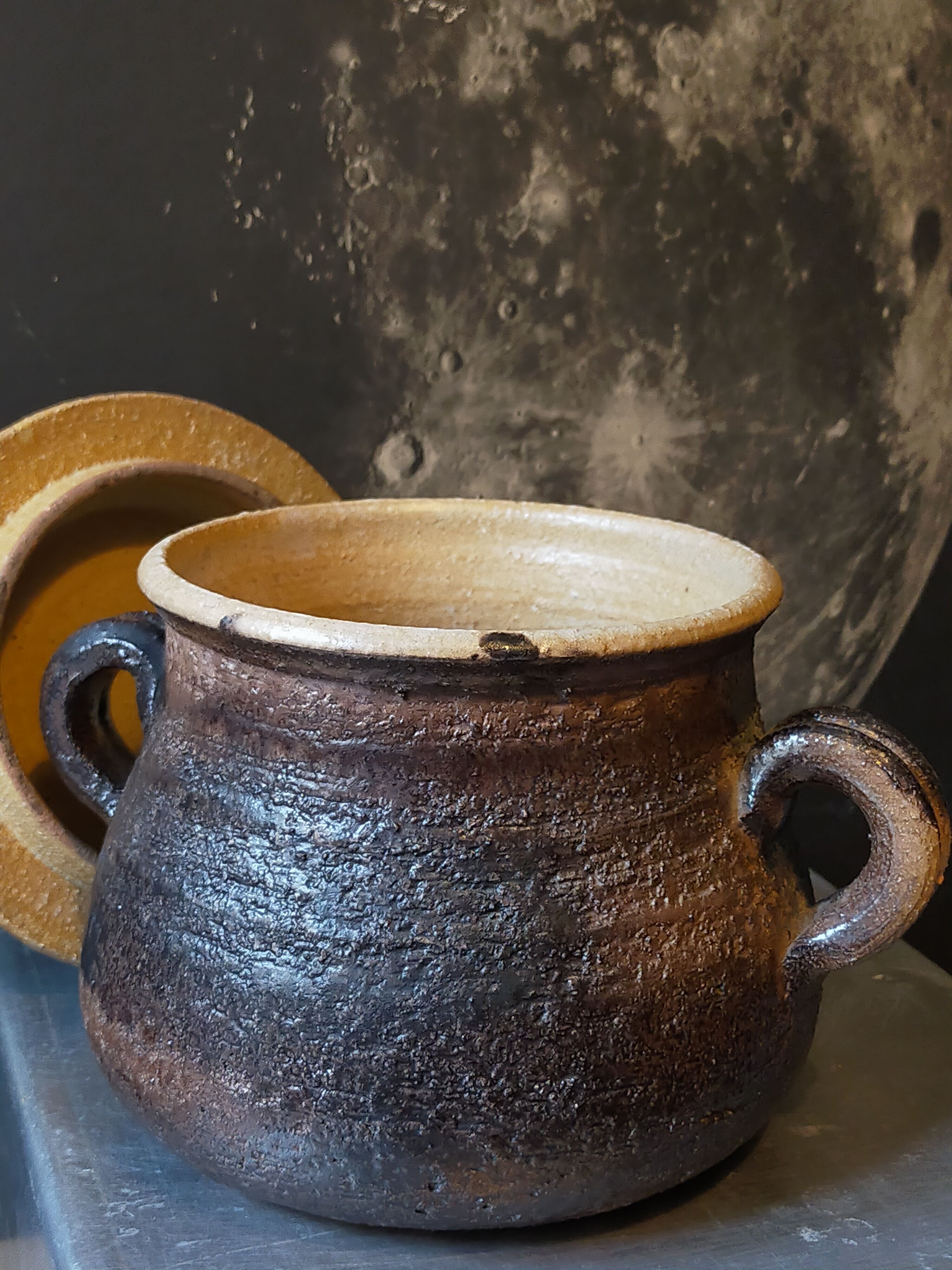 Ceramic covered pot by Jean Marais signed, Vallauris 80s