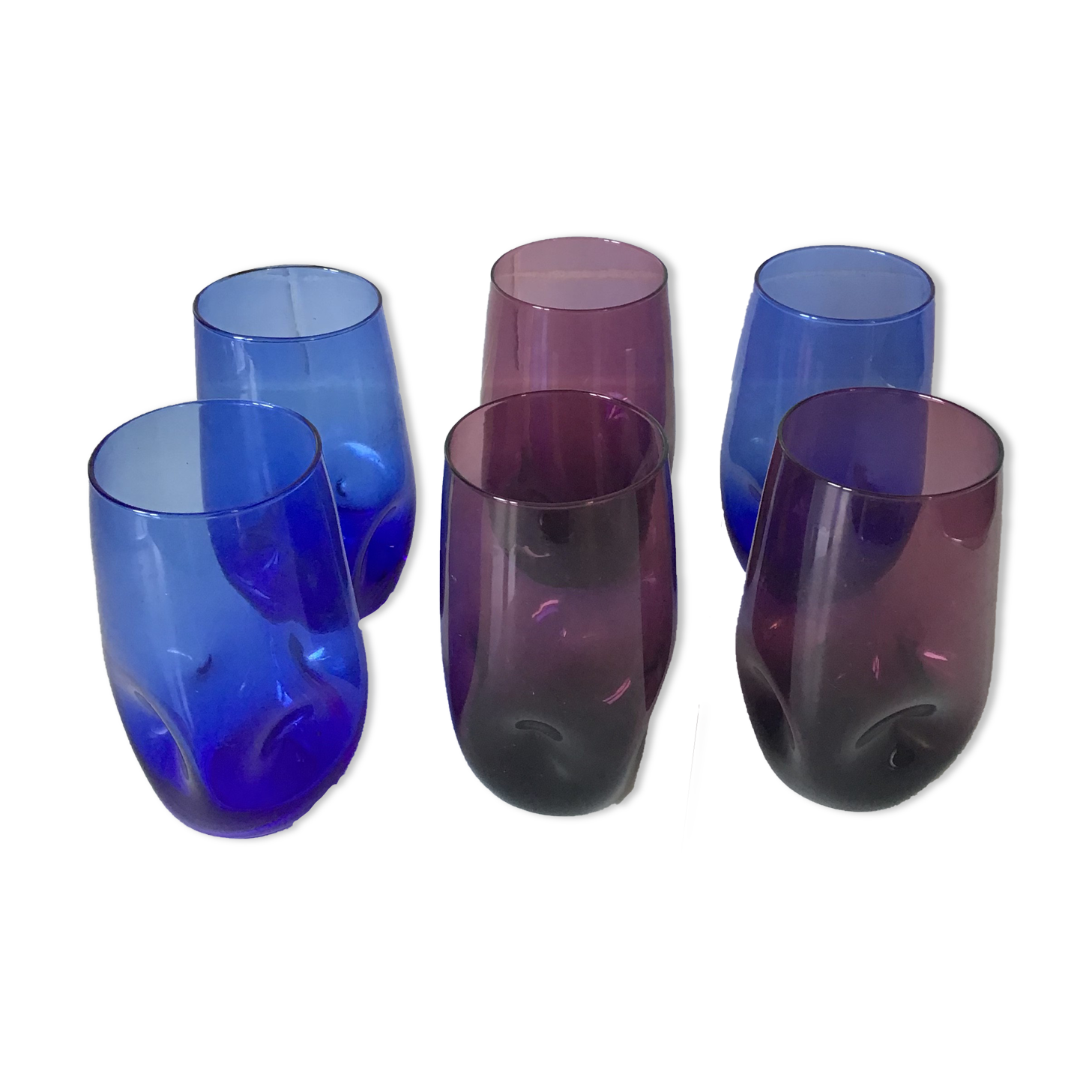 6 blue and purple orangeade glasses