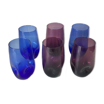 6 verres orangeade bleu et violet