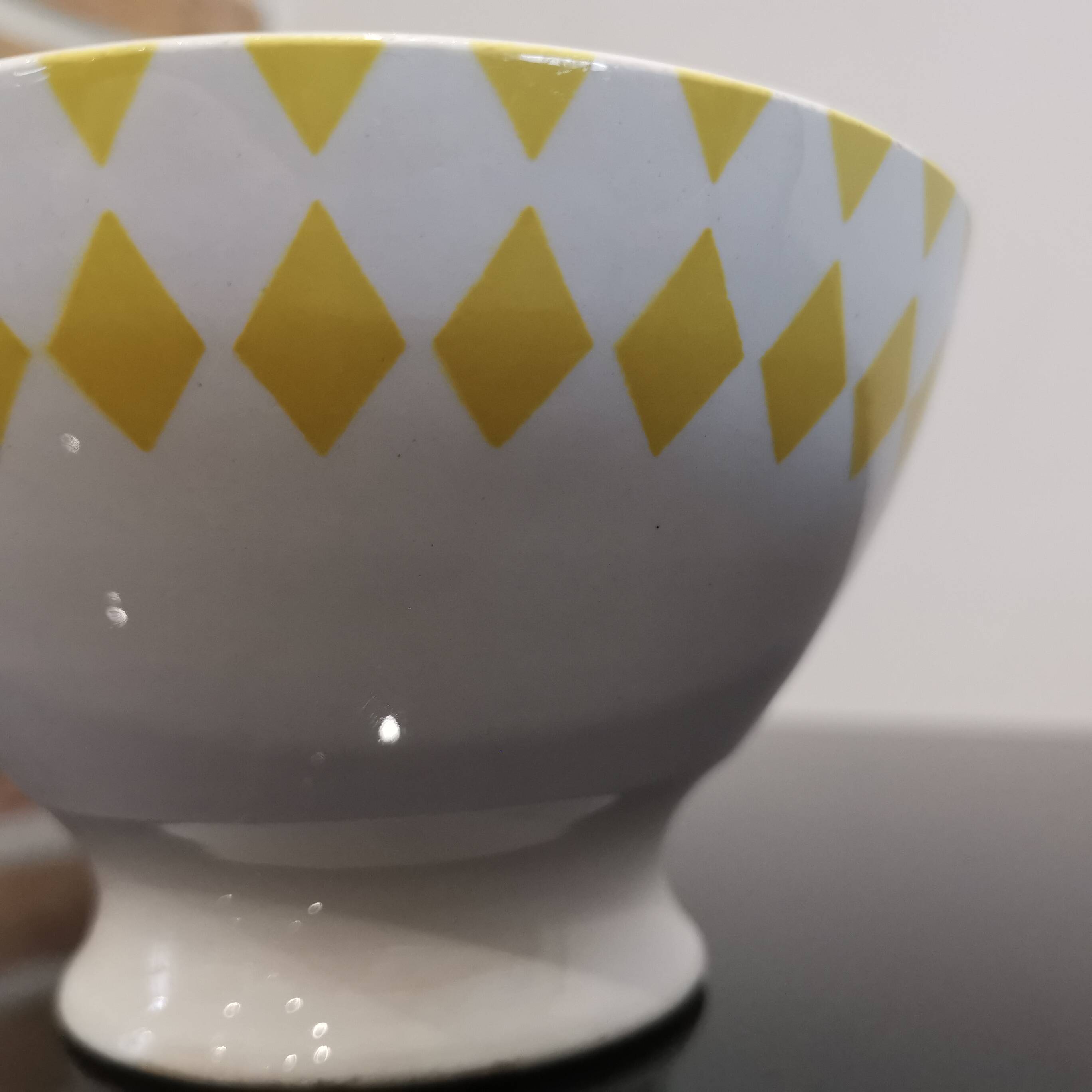 Old Badonviller earthenware bowl with yellow diamonds