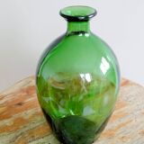 Vintage green glass bottle vase, decorative soliflore.