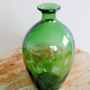 Vintage green glass bottle vase, decorative soliflore.