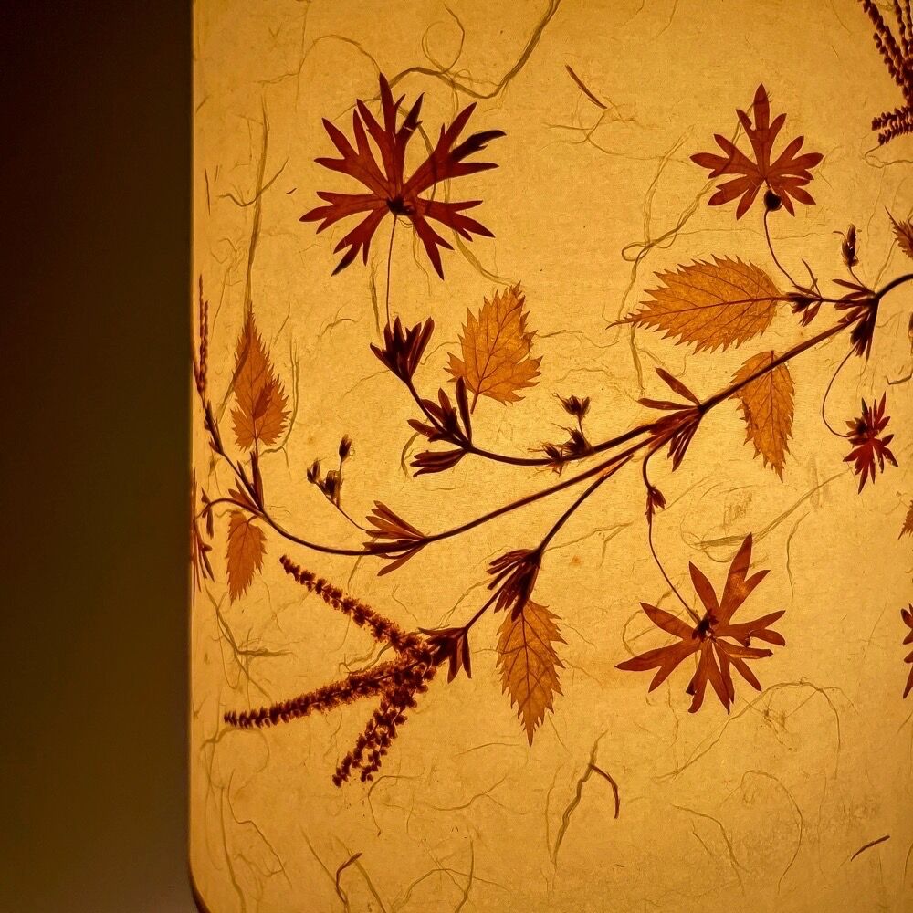 Lampe champêtre en grès pyrité et fleurs séchées années 70
