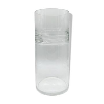 Vase en verre transparent énorme, cylindre avec détail en verre en anneau des années 1970.