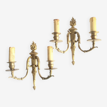 Pair of 19th century gilt bronze wall sconces in Louis XVI style France