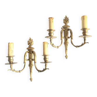 Pair of 19th century gilt bronze wall sconces in Louis XVI style France