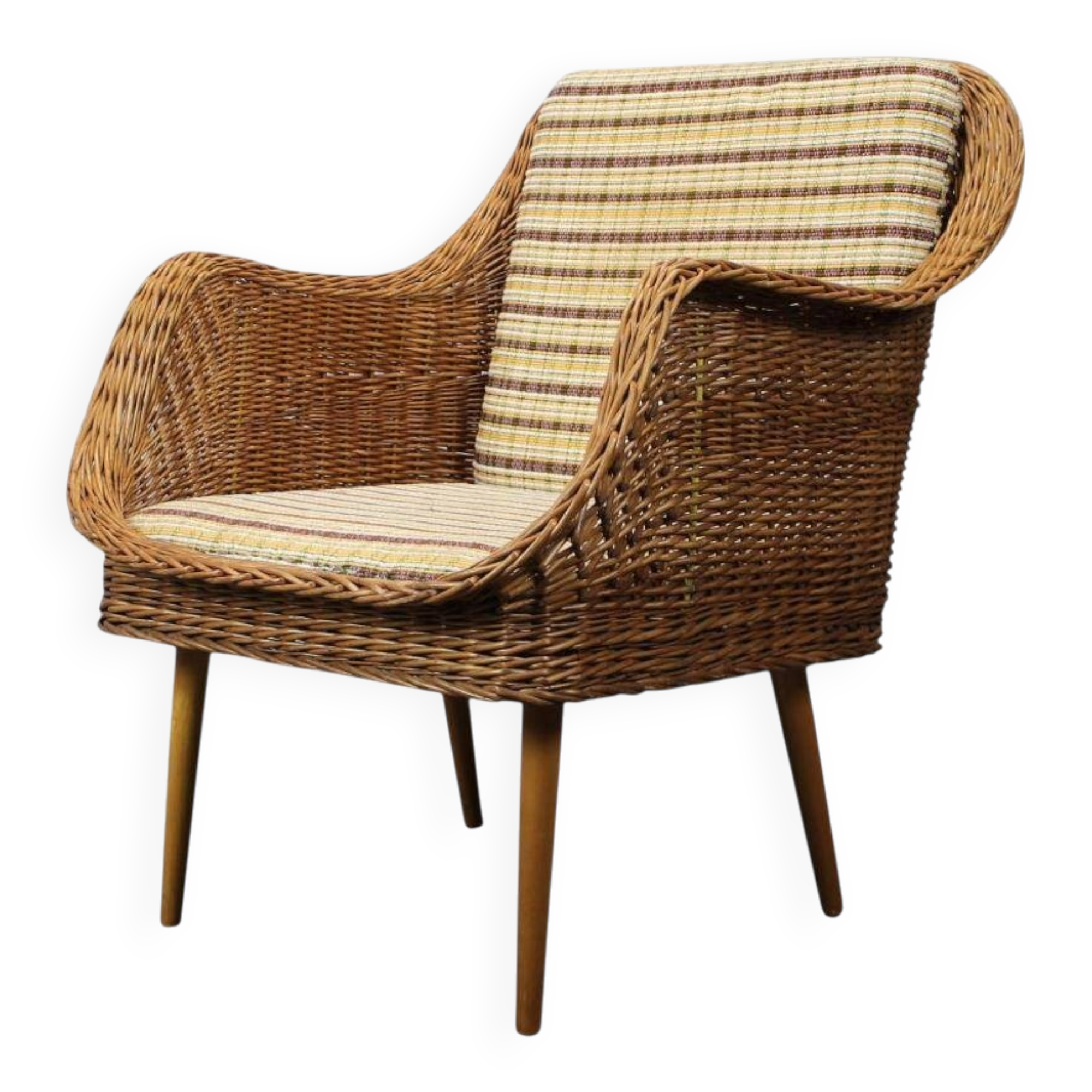 Rattan armchair from the 1970s by Uluv, Czechoslovakia