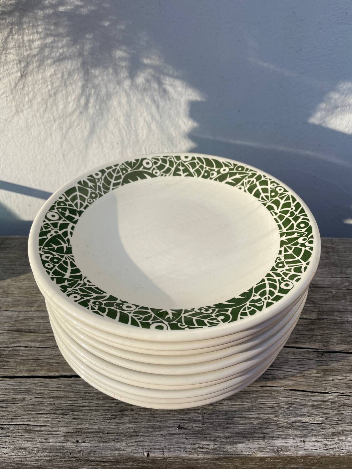 11 vintage Sado International dinner plates with plant motifs