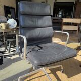 Eames soft pad chair in black leather, Herman Miller edition.