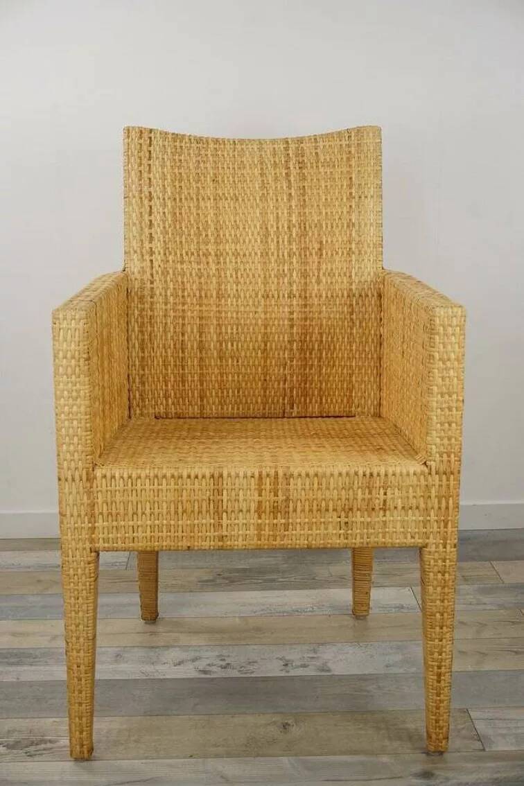 Fauteuil en bois et rotin tressé