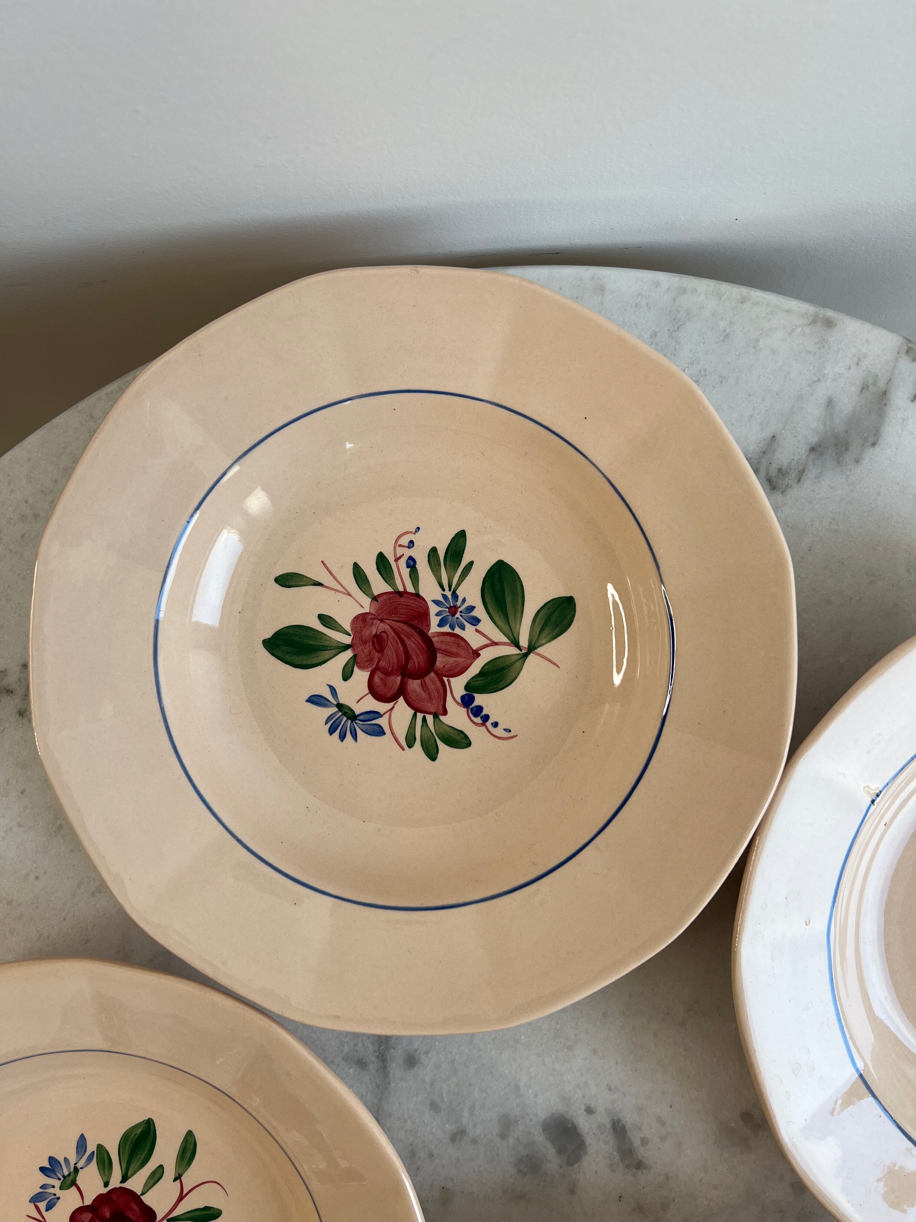 Set of 4 deep plates Sarreguemines Hand-painted