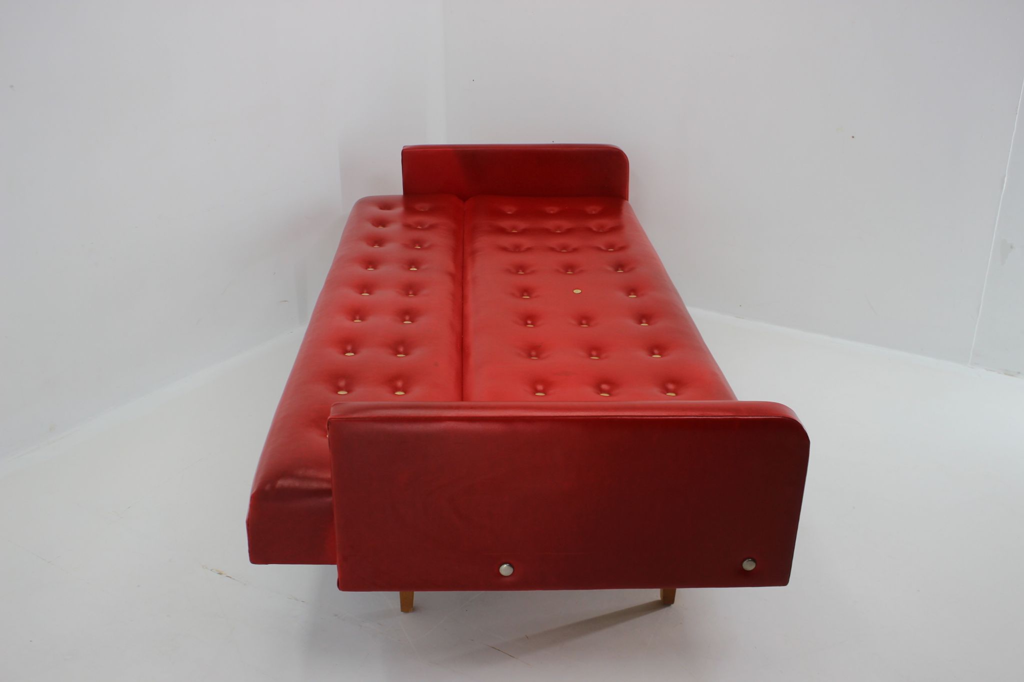 1970s Red Leatherette Sofa ,Czechoslovakia